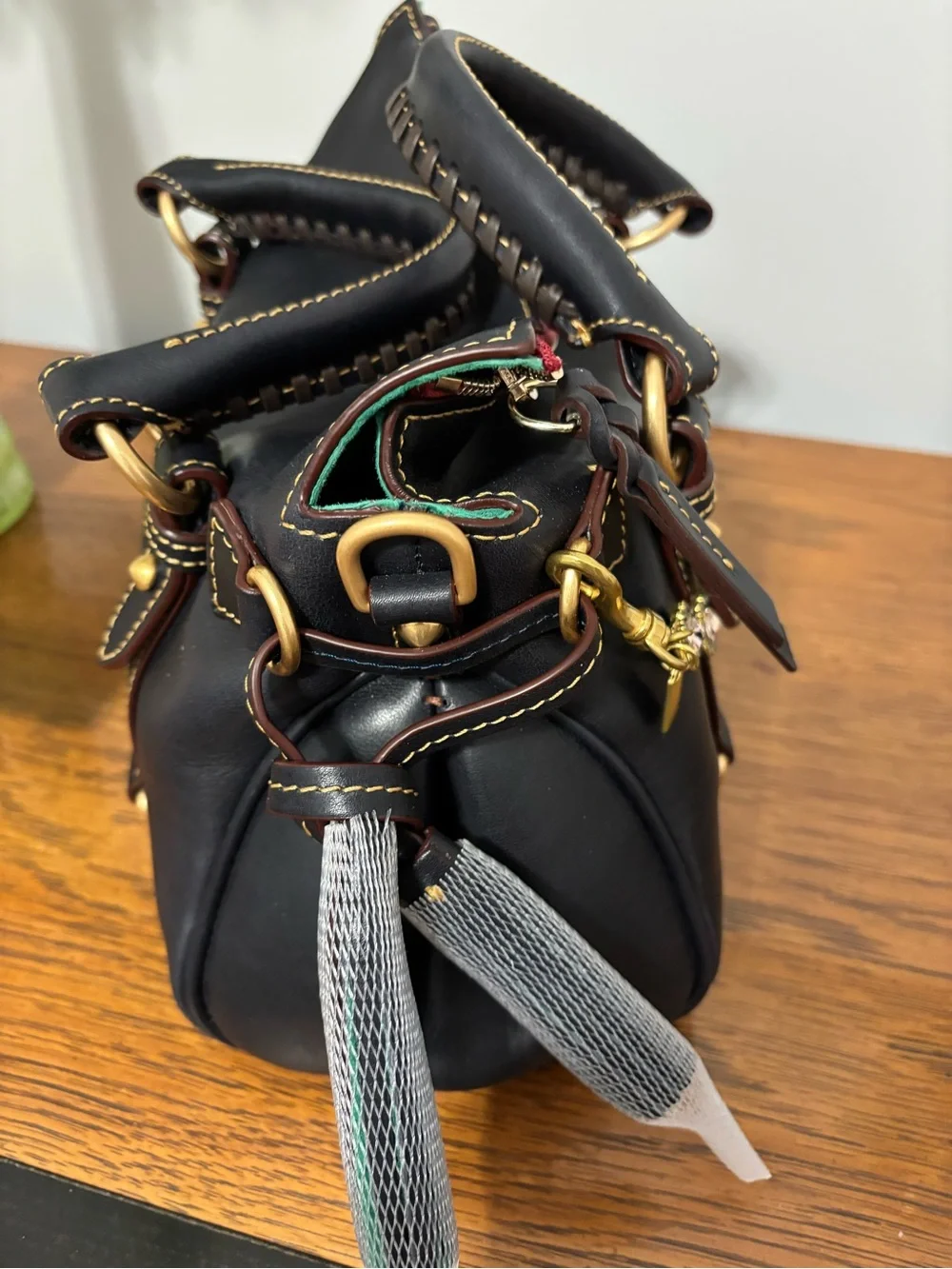 Dooney and Bourke navy Florentine Mini Satchel Bag with Decorative Chain